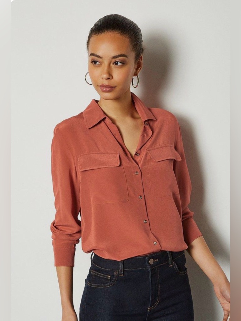 Equipment Slim Signature Silk Shirt - Baked Clay - Xxs (Fits Like Xs/S)